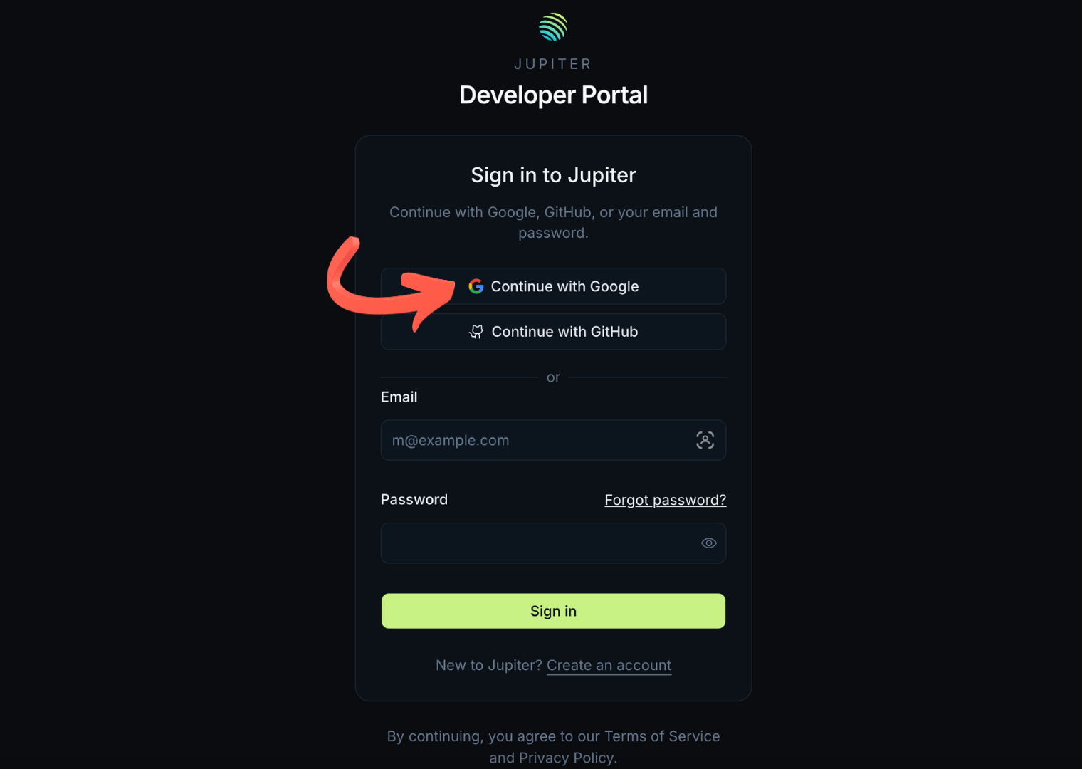 Jupiter API Step 1: Sign in with Google