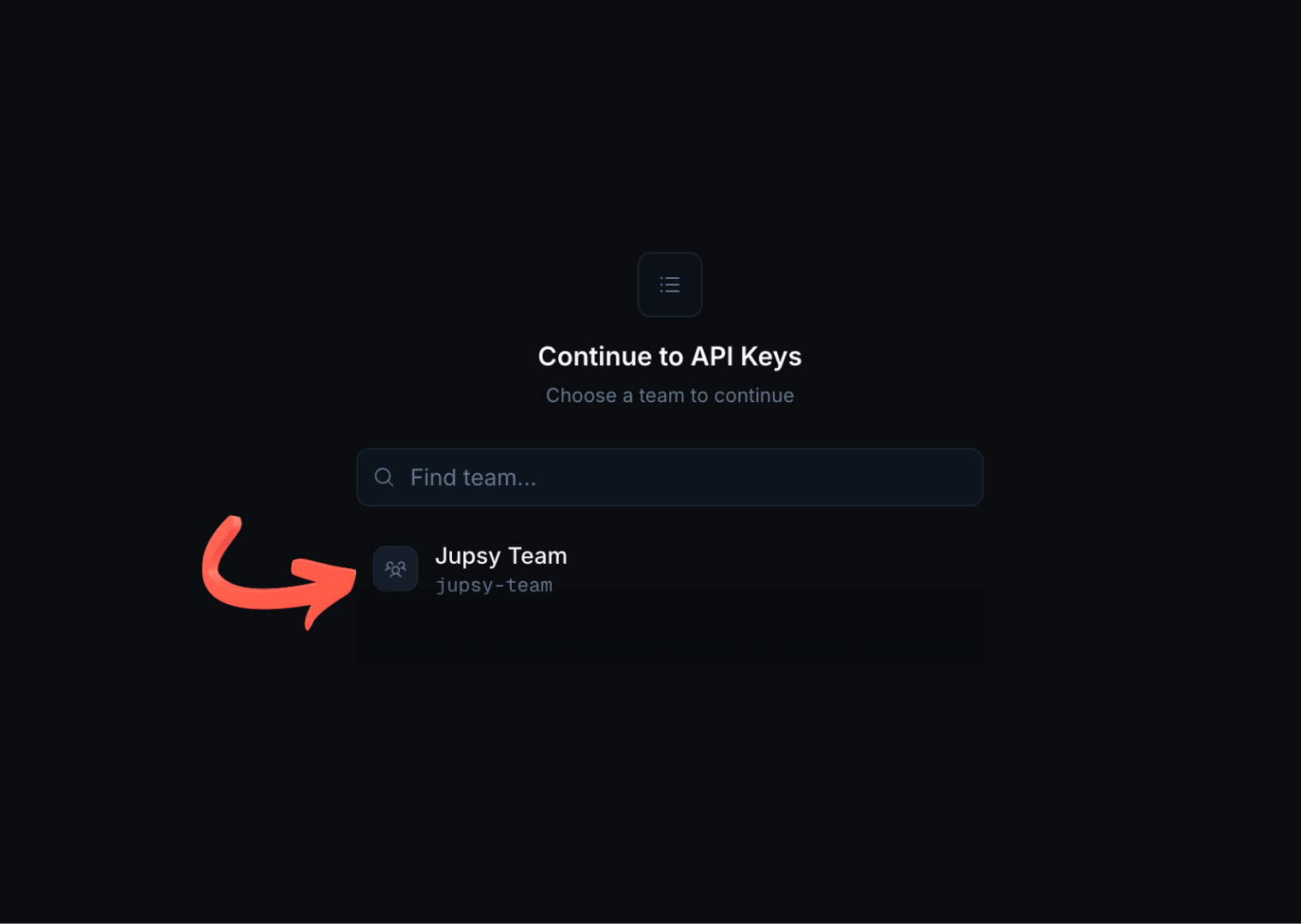 Jupiter API Step 6: Select Team